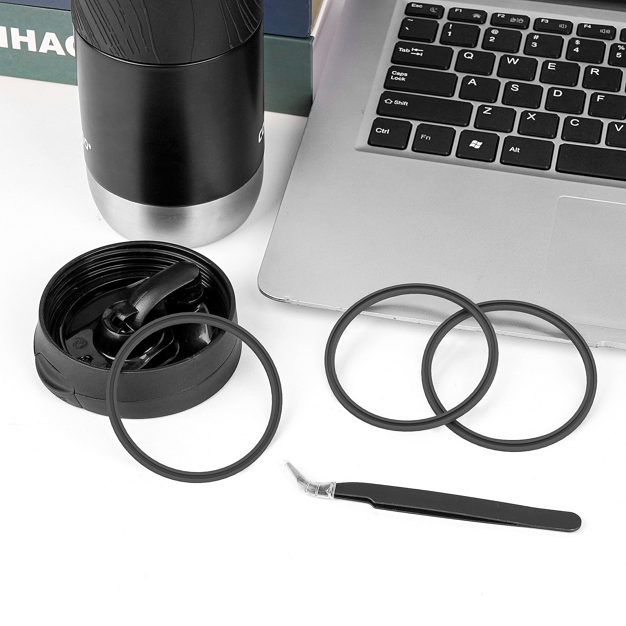 Linkidea 6 Pack Water Bottle Gasket Replacement Compatible with Contigo Byron Snapseal Travel Mug 16oz/20oz, Silicone O Ring Leak Proof Rubber Seal with Tweezer for Bottle Lid, Black - HV6G