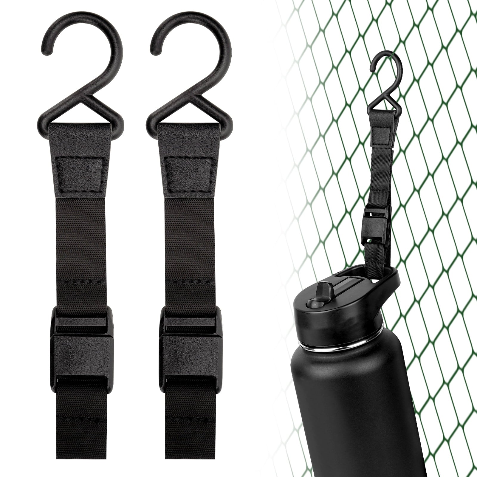 Linkidea 2 Pack Fence Hooks for Waterbottle, Compatible with Stanley, Nalgene, IRON FLASK with Handle Bottle &amp; Tumbler, S Shaped Hook Hanger Magnetic Buckle for Outdoor Sports Camping - QEYE