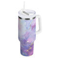 40 oz Insulated Stainless Steel Tumbler Double Wall Stainless Steel Tumbler with 2-Way Drinking Pink and Blue Marble Texture - H3HZ