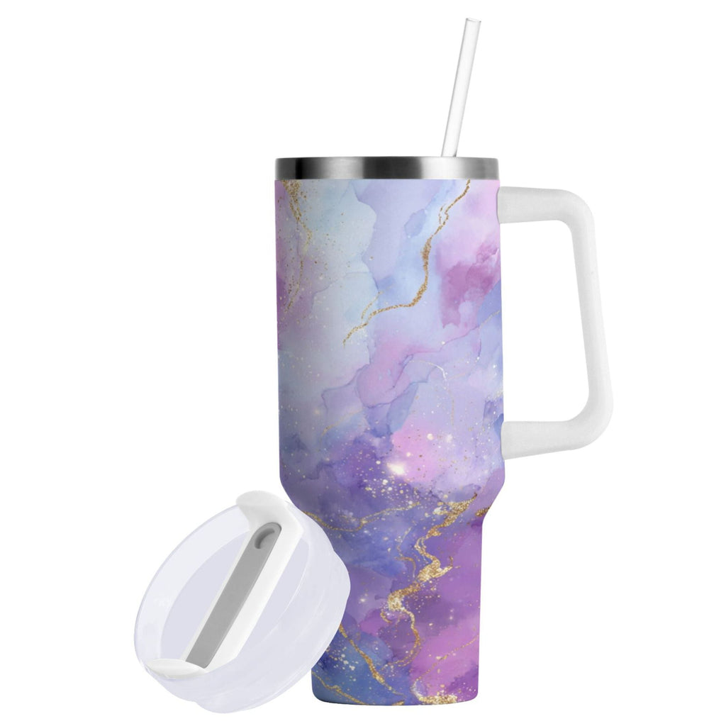 40 oz Insulated Stainless Steel Tumbler Double Wall Stainless Steel Tumbler with 2-Way Drinking Pink and Blue Marble Texture - H3HZ