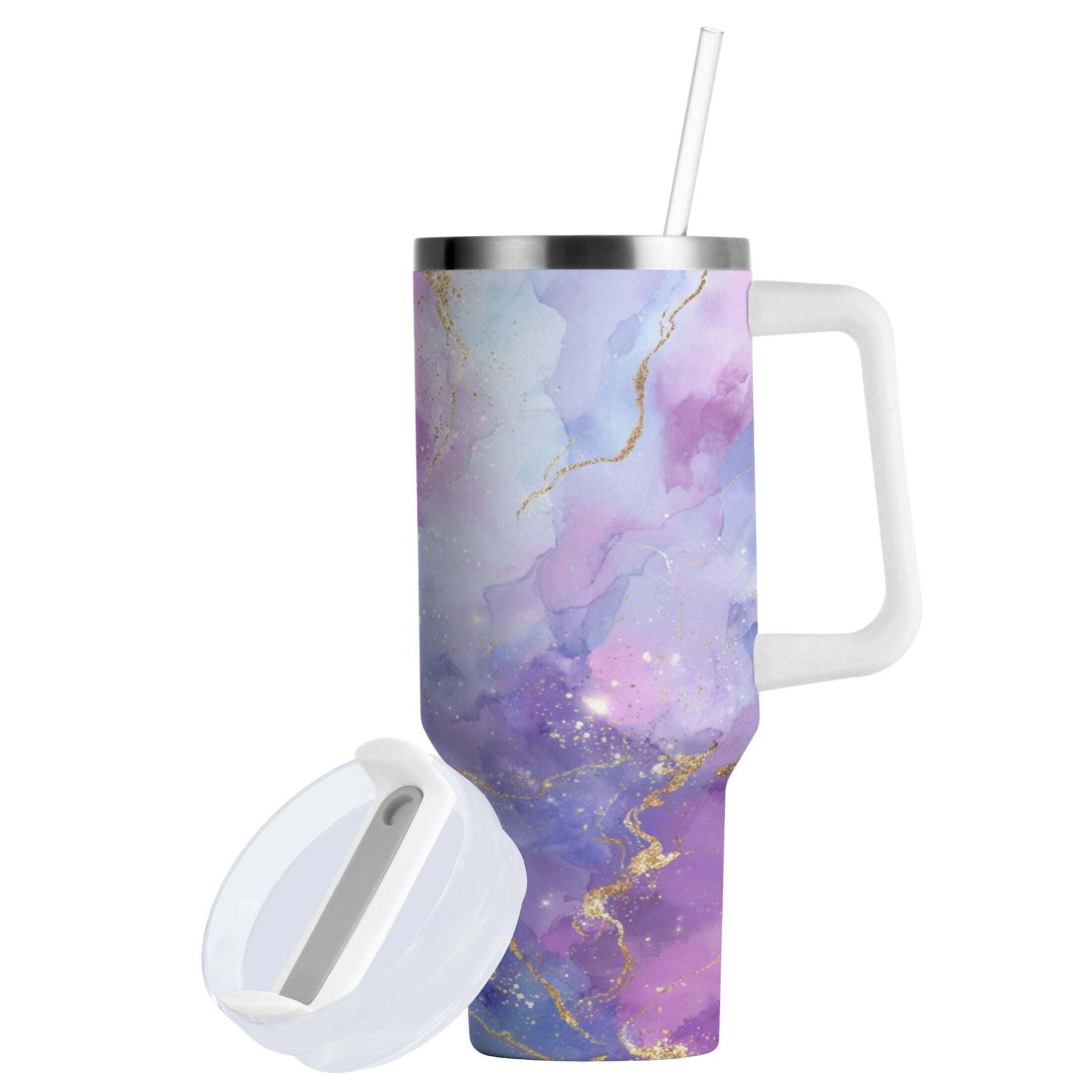40 oz Insulated Stainless Steel Tumbler Double Wall Stainless Steel Tumbler with 2-Way Drinking Pink and Blue Marble Texture - H3HZ