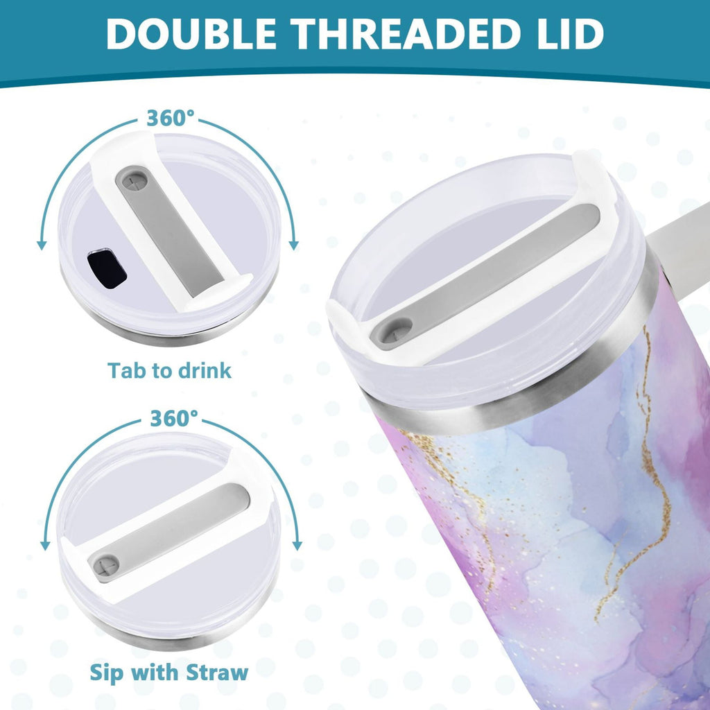 40 oz Insulated Stainless Steel Tumbler Double Wall Stainless Steel Tumbler with 2-Way Drinking Pink and Blue Marble Texture - H3HZ
