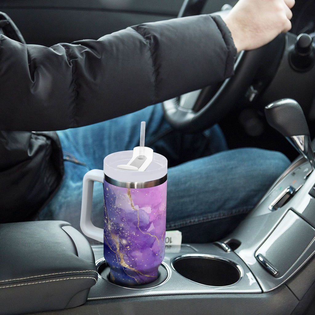 40 oz Insulated Stainless Steel Tumbler Double Wall Stainless Steel Tumbler with 2-Way Drinking Pink and Blue Marble Texture - H3HZ