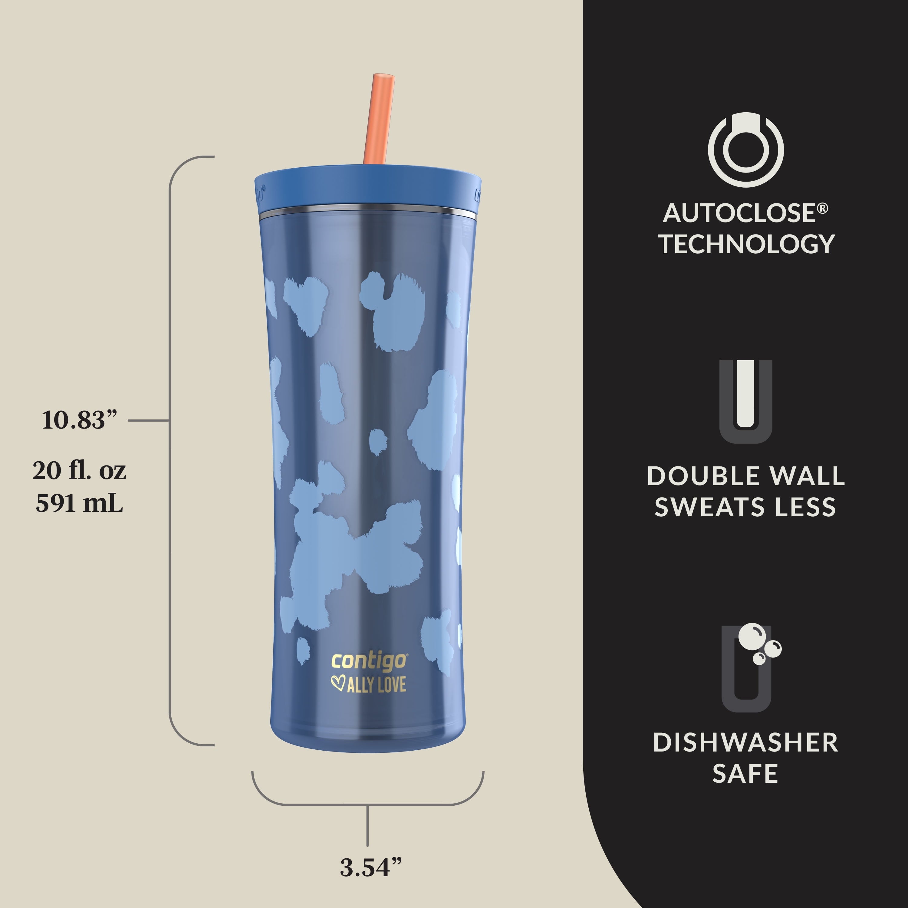 Contigo 20oz Shake &amp; Go Tumbler, Plastic with Straw, Stellar Jay Cowhide Couture - HPJ2