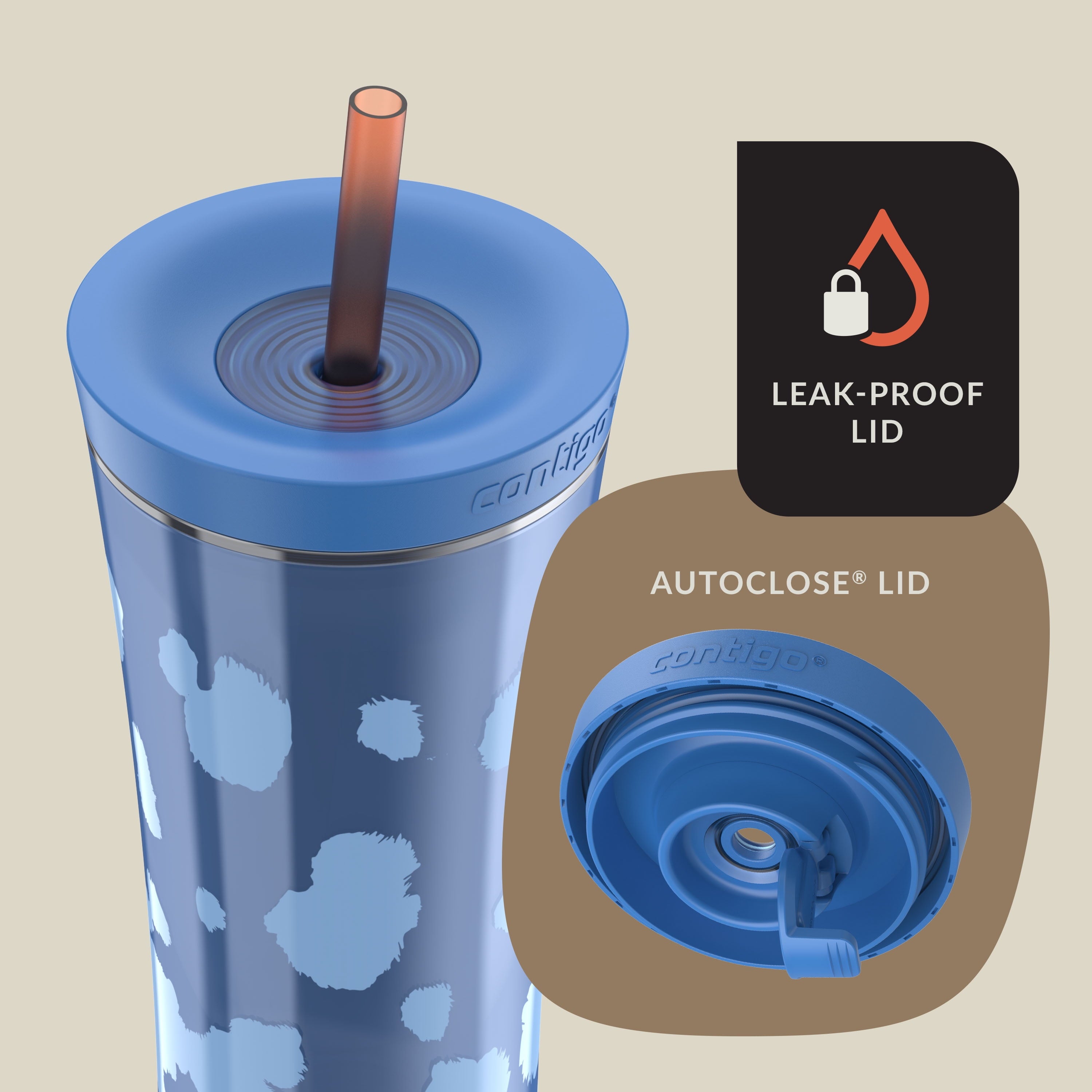 Contigo 20oz Shake &amp; Go Tumbler, Plastic with Straw, Stellar Jay Cowhide Couture - HPJ2