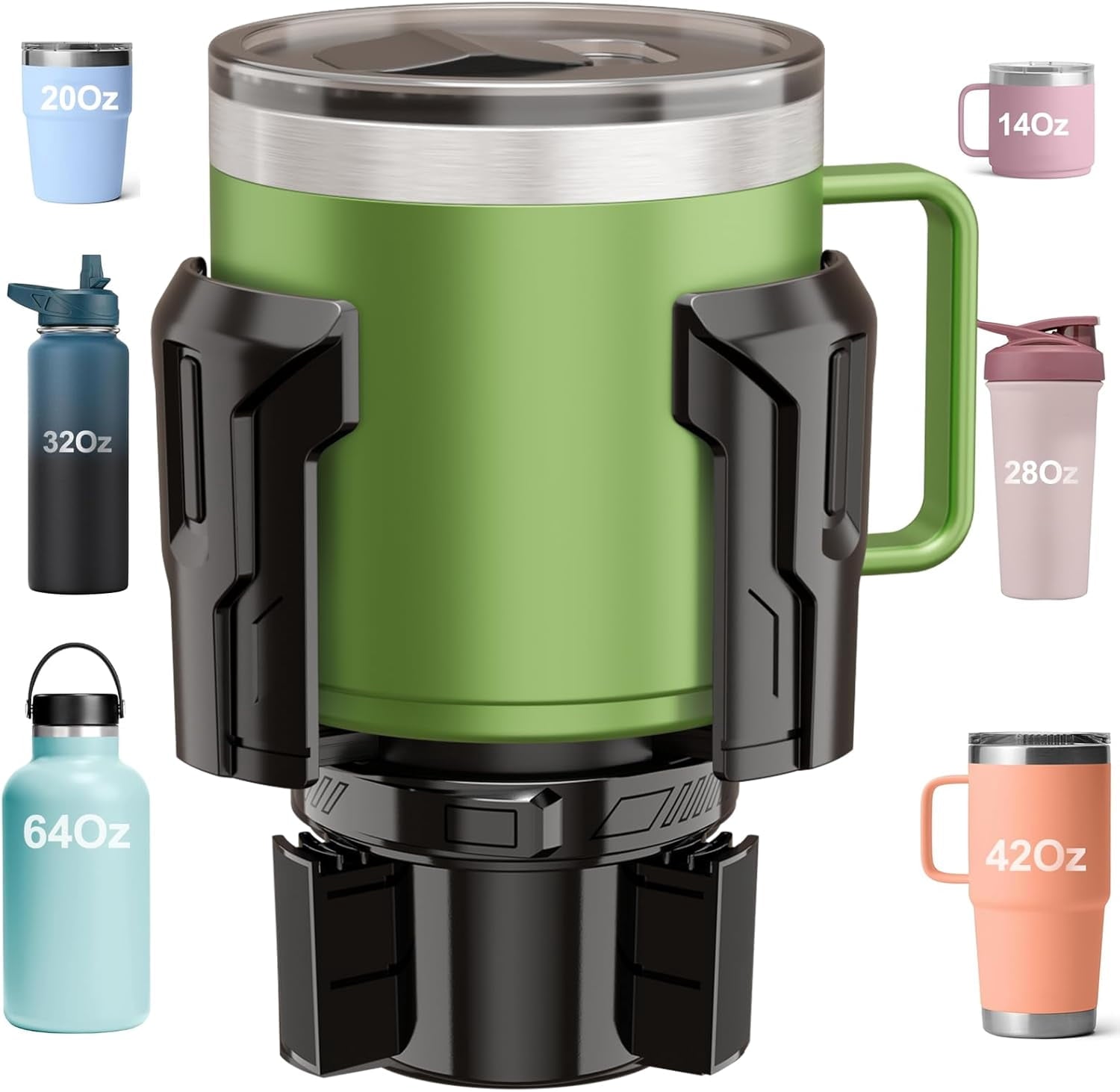Cup Holder Expander: One-Button Open, Universal, Adjustable Holder(Diameter 2.6"- 4.8"), Cup Holder Expander for , , Nalgene, Takeya, Camelbak, Ramblers, , Tumblers, Mugs - DEZ3