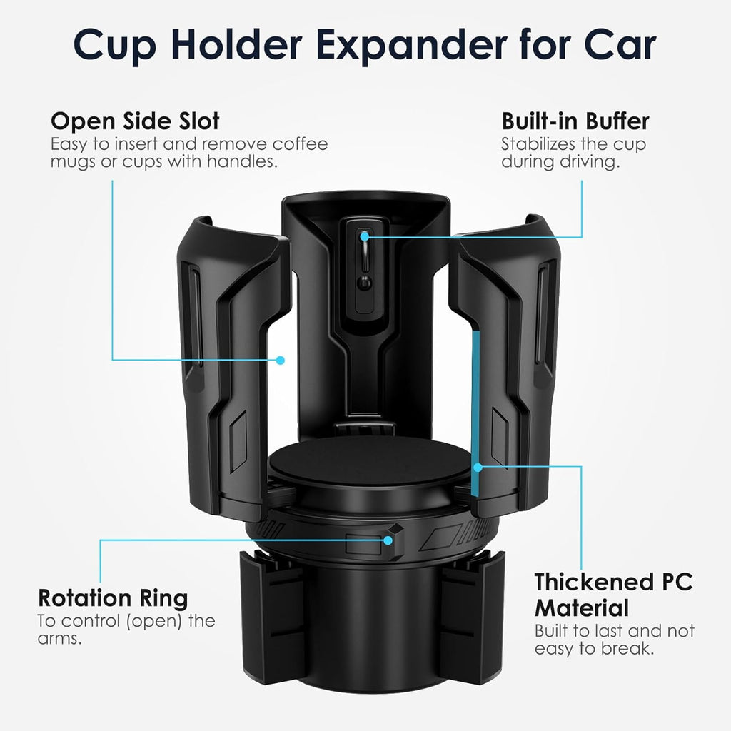 Cup Holder Expander: One-Button Open, Universal, Adjustable Holder(Diameter 2.6"- 4.8"), Cup Holder Expander for , , Nalgene, Takeya, Camelbak, Ramblers, , Tumblers, Mugs - DEZ3