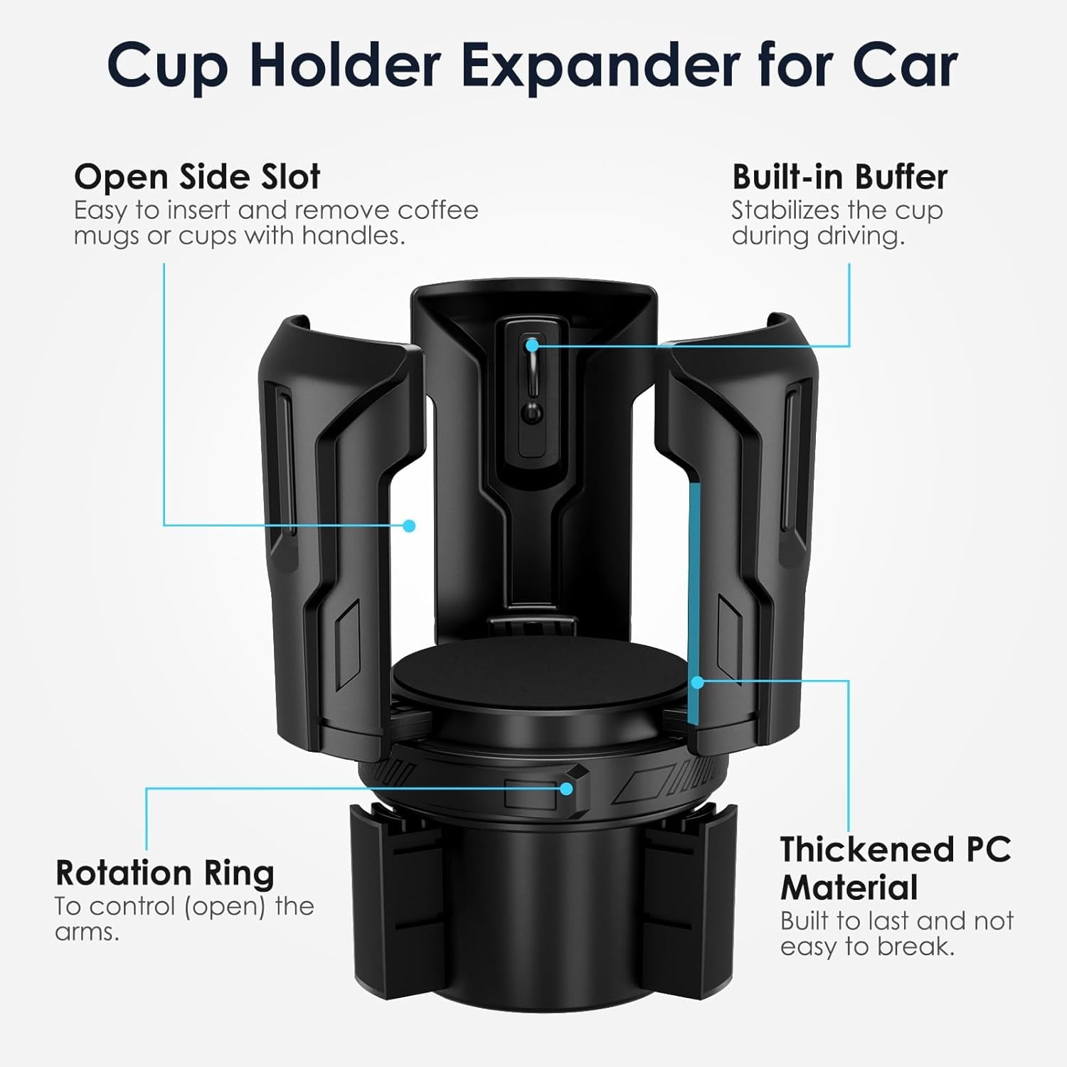 Cup Holder Expander: One-Button Open, Universal, Adjustable Holder(Diameter 2.6"- 4.8"), Cup Holder Expander for , , Nalgene, Takeya, Camelbak, Ramblers, , Tumblers, Mugs - DEZ3