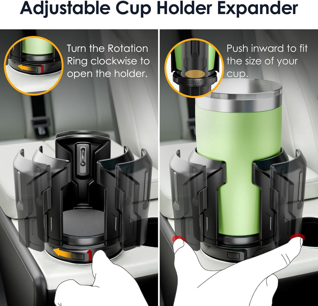 Cup Holder Expander: One-Button Open, Universal, Adjustable Holder(Diameter 2.6"- 4.8"), Cup Holder Expander for , , Nalgene, Takeya, Camelbak, Ramblers, , Tumblers, Mugs - DEZ3