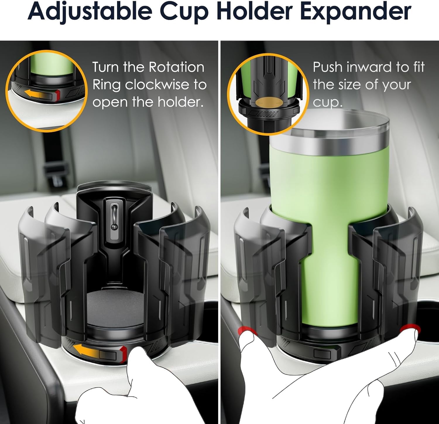 Cup Holder Expander: One-Button Open, Universal, Adjustable Holder(Diameter 2.6"- 4.8"), Cup Holder Expander for , , Nalgene, Takeya, Camelbak, Ramblers, , Tumblers, Mugs - DEZ3