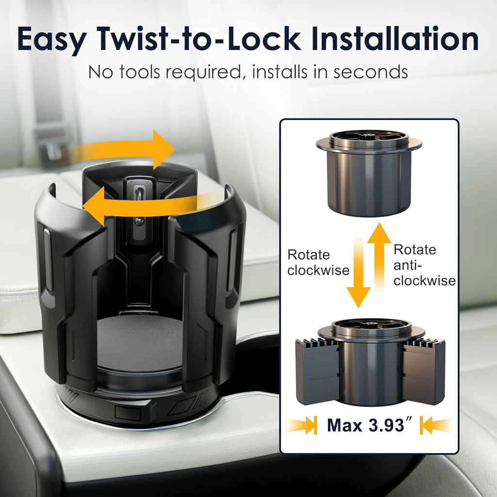 Cup Holder Expander: One-Button Open, Universal, Adjustable Holder(Diameter 2.6"- 4.8"), Cup Holder Expander for , , Nalgene, Takeya, Camelbak, Ramblers, , Tumblers, Mugs - DEZ3
