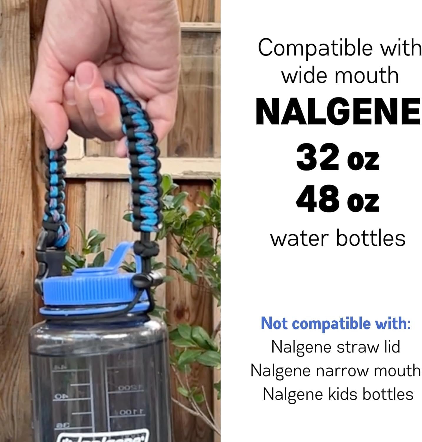 Hydrocord Handle for Nalgene Water Bottles, Fits Wide Mouth Water Bottles, Durable Carrier, Secure Accessories, Compatible with 32oz, 36oz, 48oz Water Bottle (Black) - LLJT