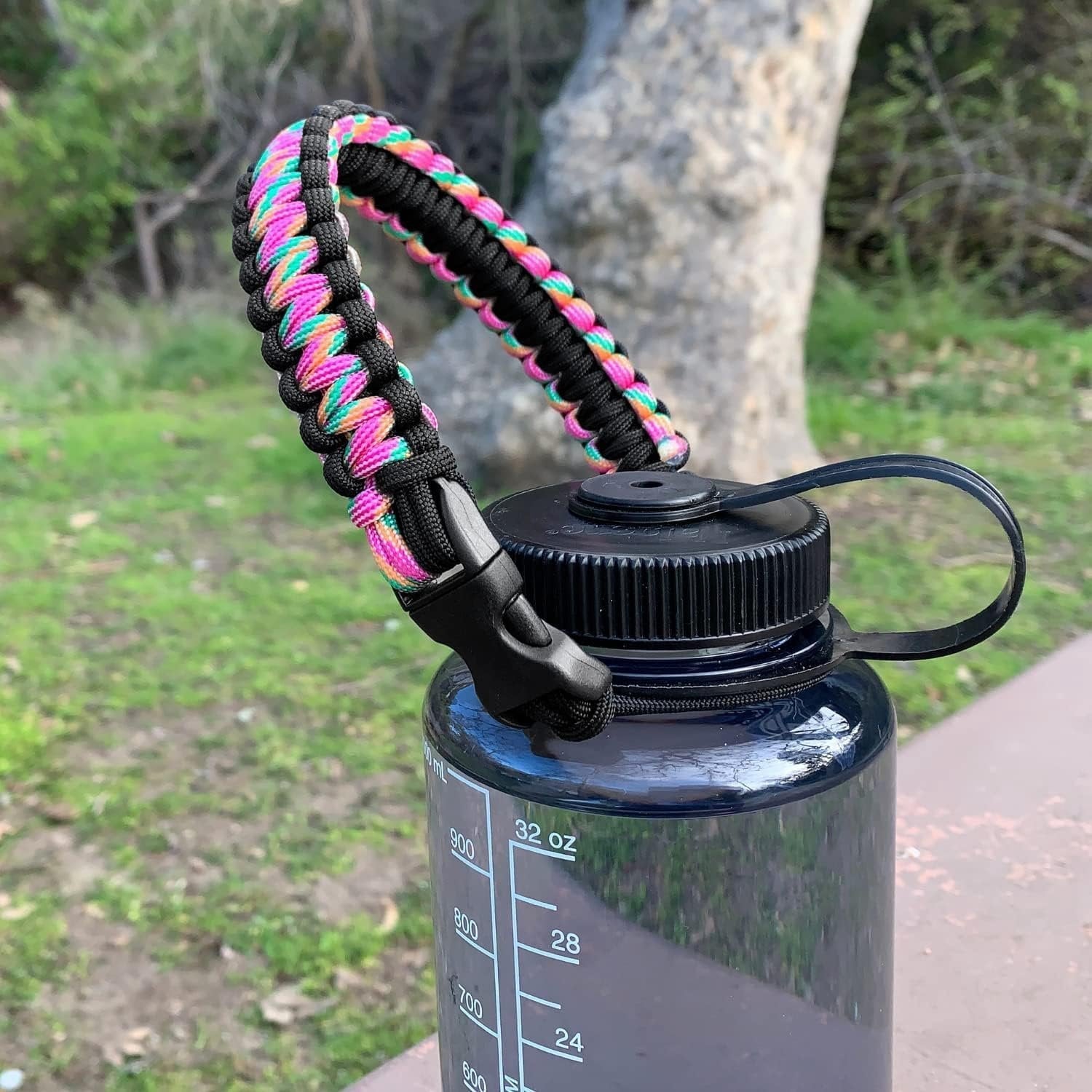 Hydrocord Handle for Nalgene Water Bottles, Fits Wide Mouth Water Bottles, Durable Carrier, Secure Accessories, Compatible with 32oz, 36oz, 48oz Water Bottle (Black) - LLJT