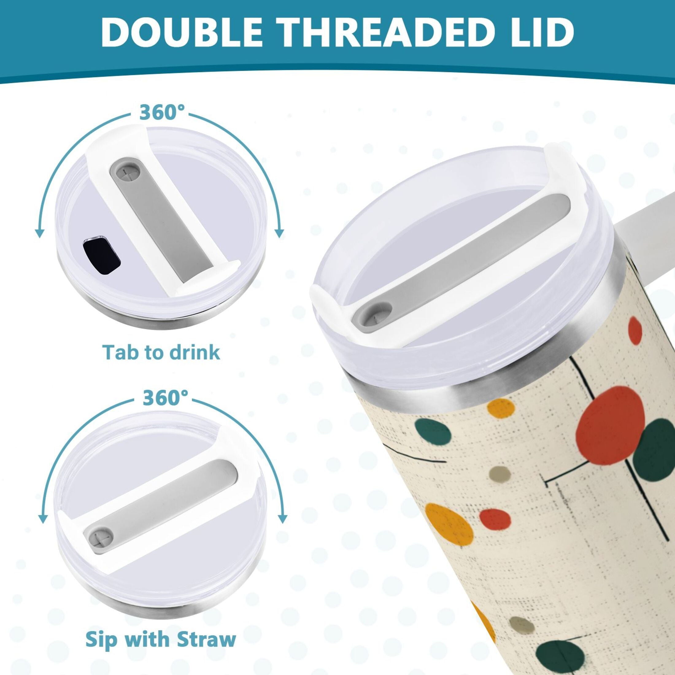 30 oz Insulated Stainless Steel Tumbler Double Wall Stainless Steel Tumbler with 2-Way Drinking Colorful Dots and Lines - M4M4