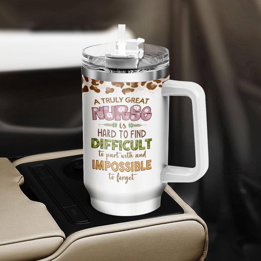 Tumbler 40 Oz With Handle Lid And Straw, Nurse Gifts, Black Camo White Engraved Print Travel Nurses Tumblers Handle Funny Cups Nursing For, Great Nurse Rainbow Daisy Flower - 2XKU