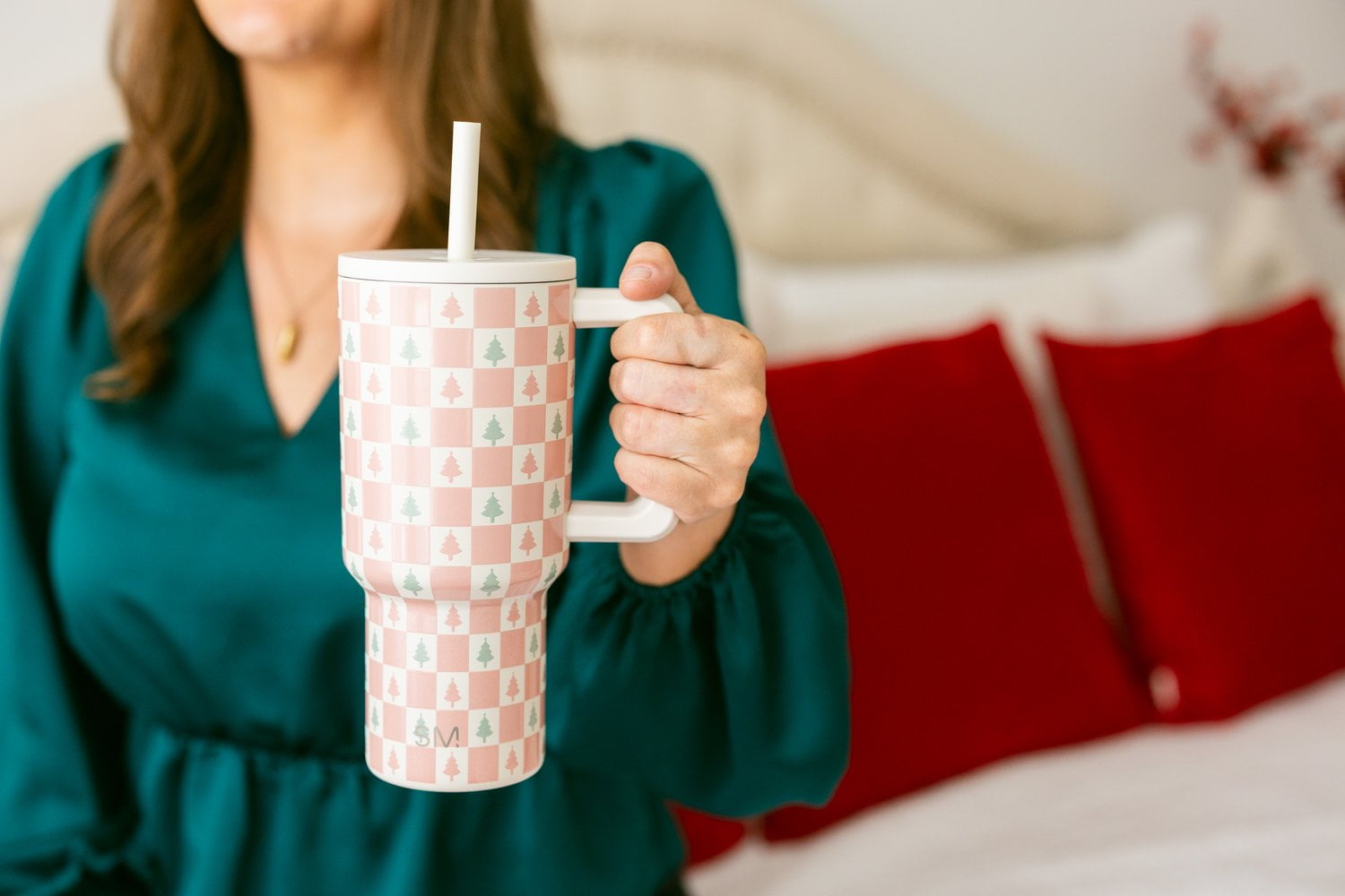 Simple Modern 30 fl oz Insulated Stainless Steel Trek Tumbler with Straw Lid | Seaglass Sage and Cream Checkmate - 2P24