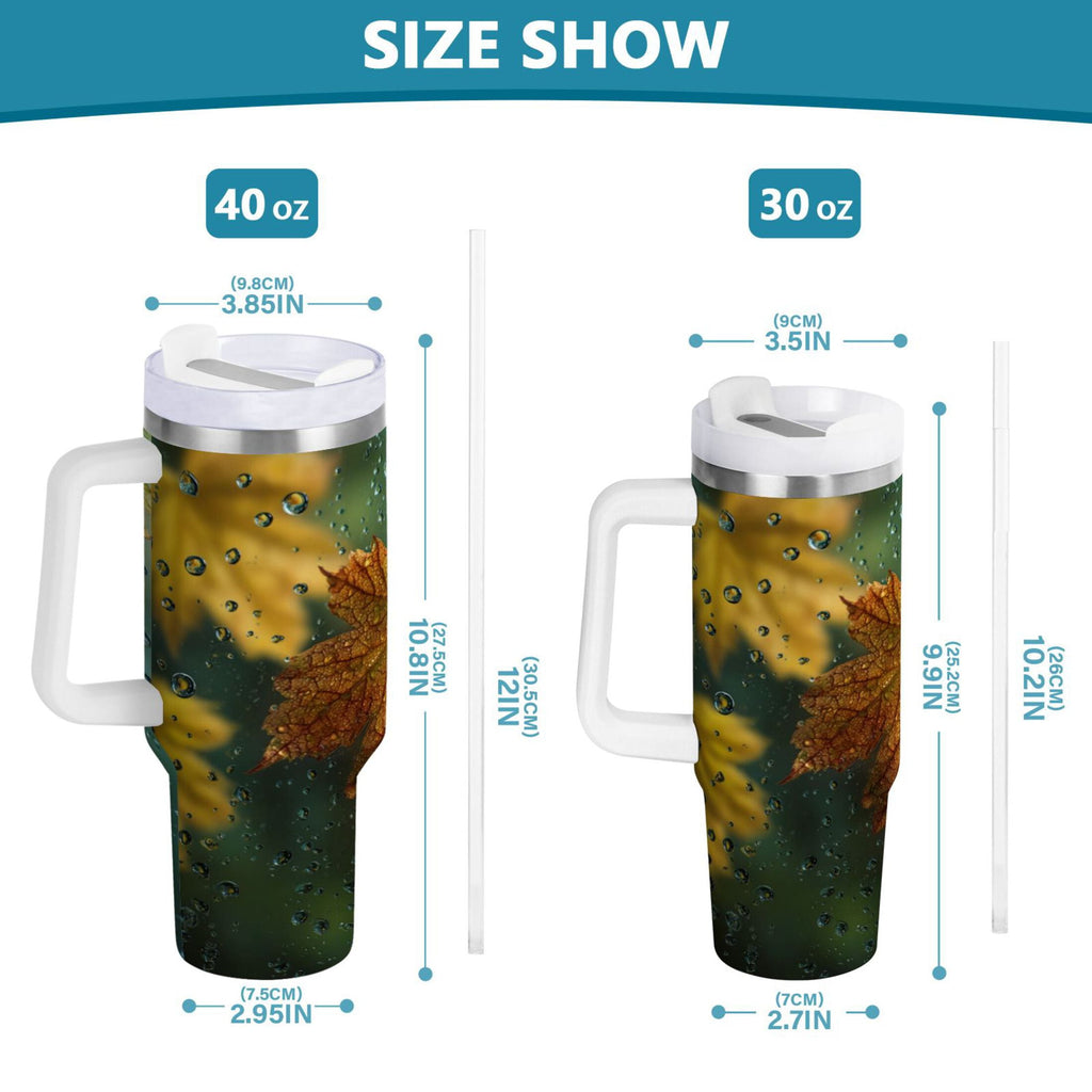 30 oz Insulated Stainless Steel Tumbler Double Wall Stainless Steel Tumbler with 2-Way Drinking Leaves with Water Droplets - AWJL