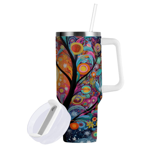 30 oz Insulated Stainless Steel Tumbler Double Wall Stainless Steel Tumbler with 2-Way Drinking Beautiful Abstract Tree Painting - WD6M