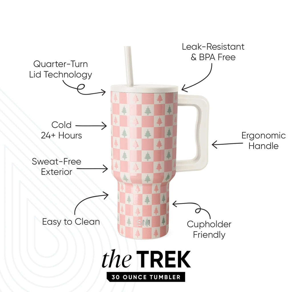 Simple Modern 30 fl oz Insulated Stainless Steel Trek Tumbler with Straw Lid | Seaglass Sage and Cream Checkmate - 2P24