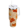 40 oz Insulated Stainless Steel Tumbler Double Wall Stainless Steel Tumbler with 2-Way Drinking Orange Autumn Leaves Pattern - TTCC