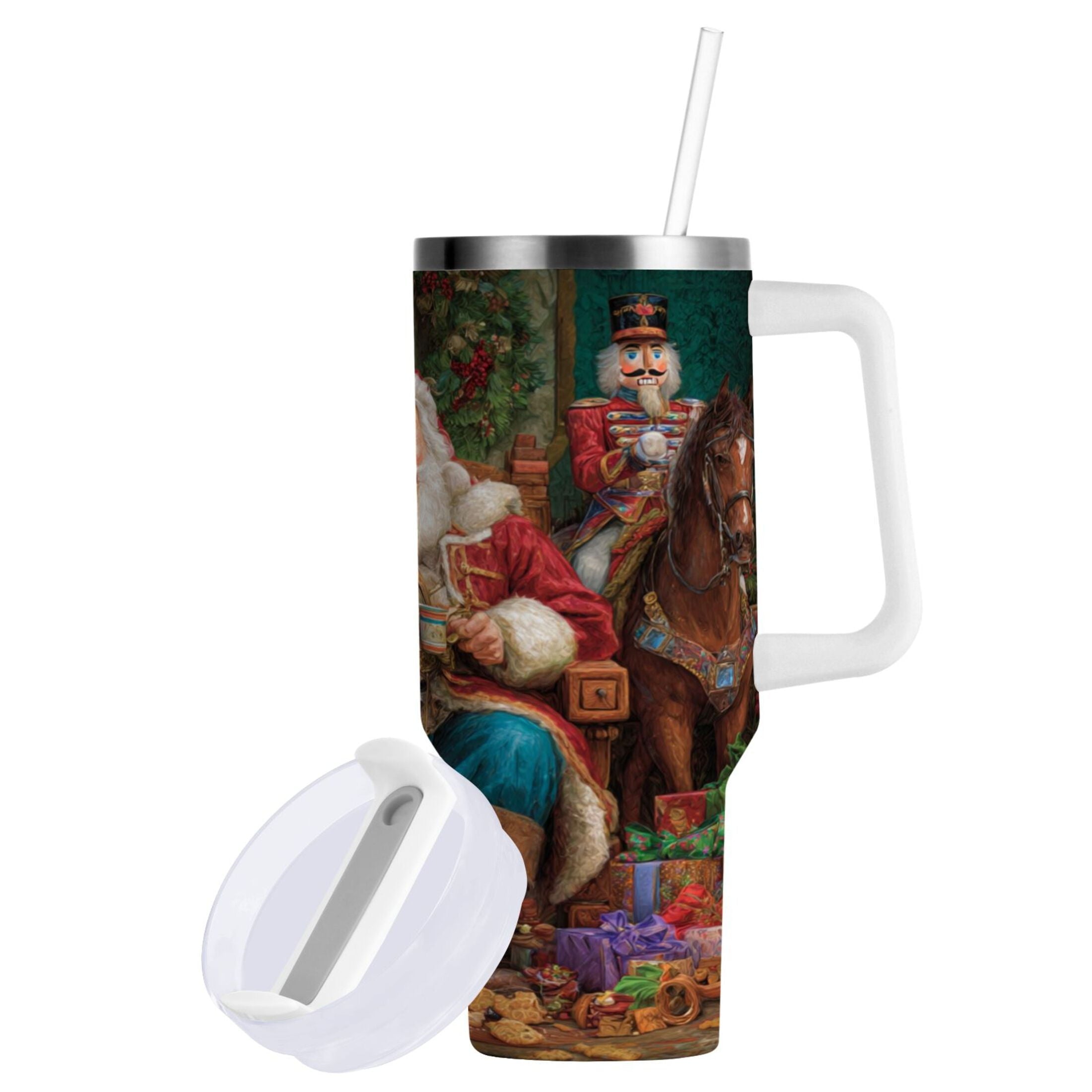 40 oz Insulated Stainless Steel Tumbler Double Wall Stainless Steel Tumbler with 2-Way Drinking Santa Eating Cookies - 29XB