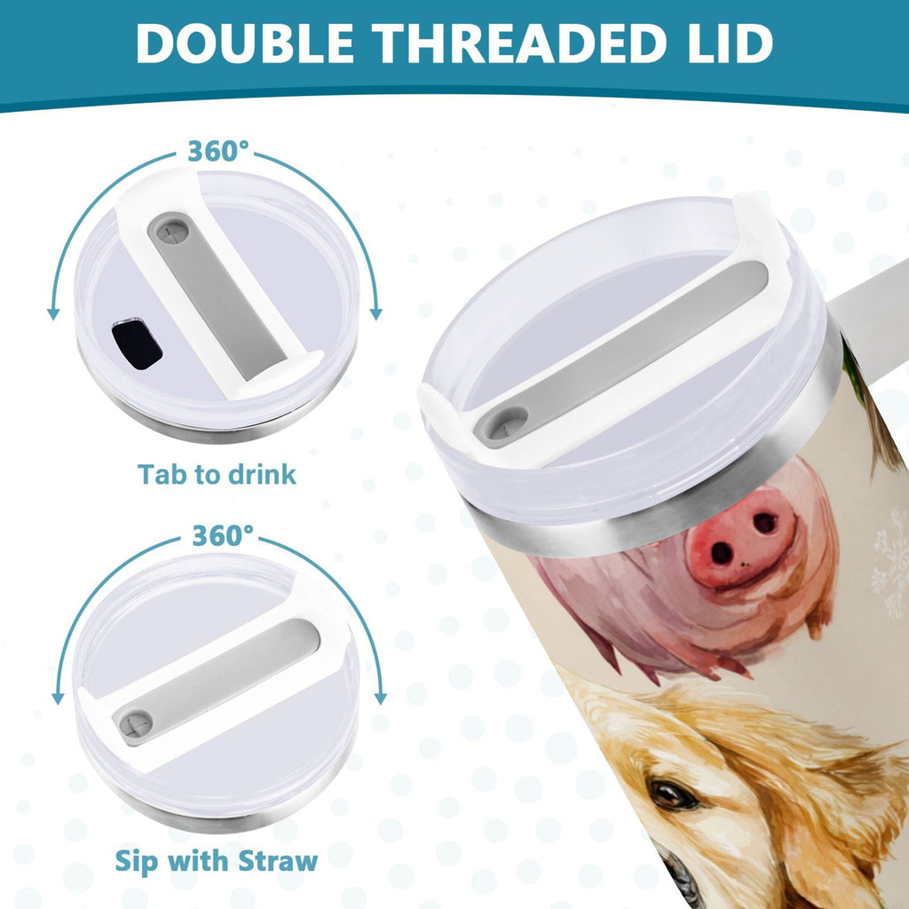 30 oz Insulated Stainless Steel Tumbler Double Wall Stainless Steel Tumbler with 2-Way Drinking Watercolor Animals Pattern - CWCQ