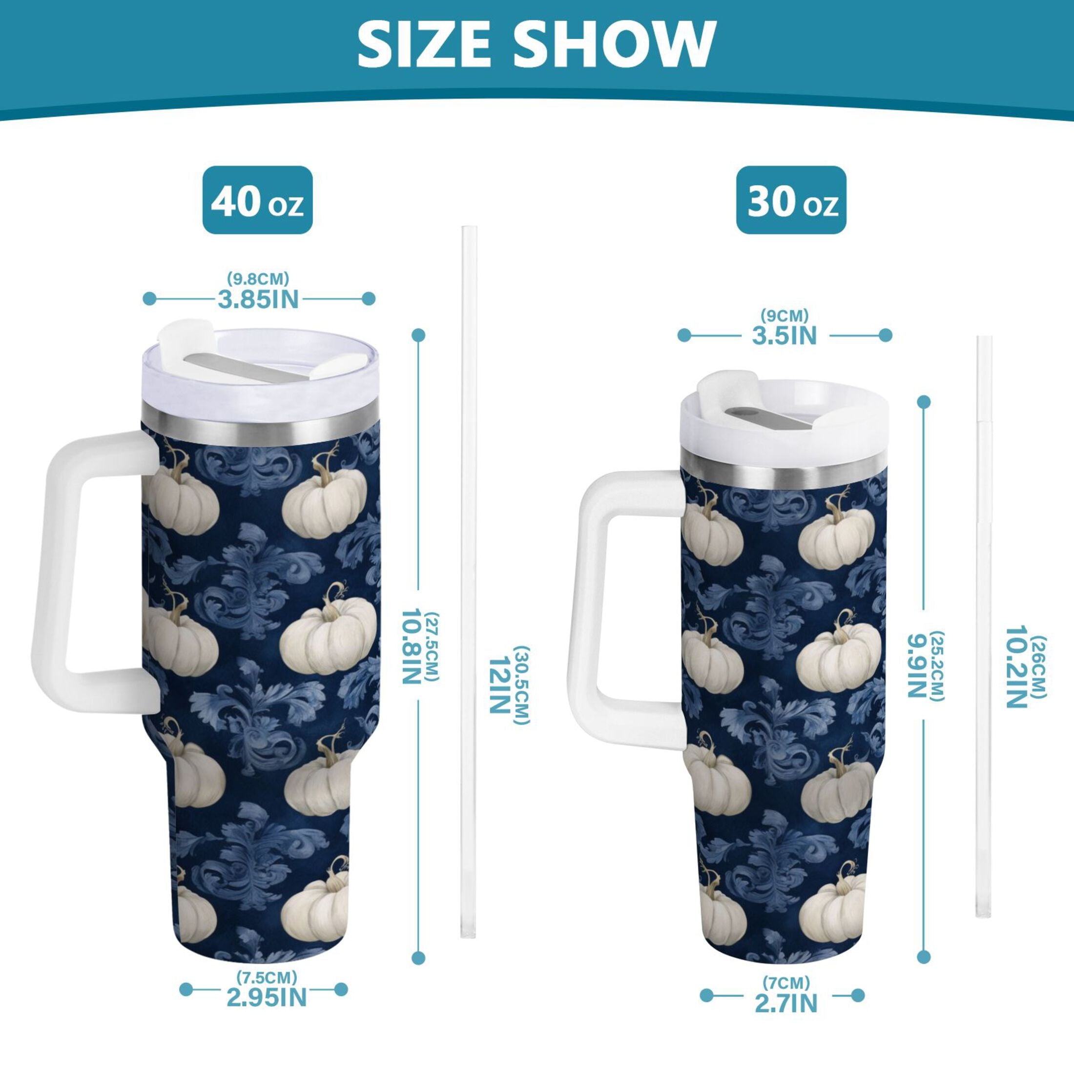 30 oz Insulated Stainless Steel Tumbler Double Wall Stainless Steel Tumbler with 2-Way Drinking Watercolor White Pumpkins - DNFY
