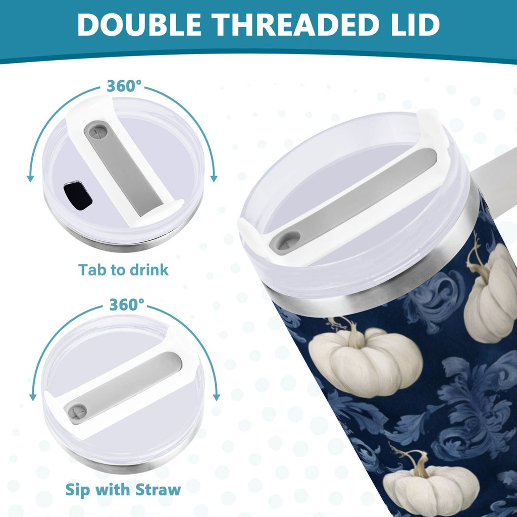 30 oz Insulated Stainless Steel Tumbler Double Wall Stainless Steel Tumbler with 2-Way Drinking Watercolor White Pumpkins - DNFY