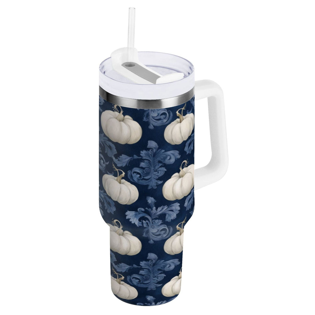 30 oz Insulated Stainless Steel Tumbler Double Wall Stainless Steel Tumbler with 2-Way Drinking Watercolor White Pumpkins - DNFY