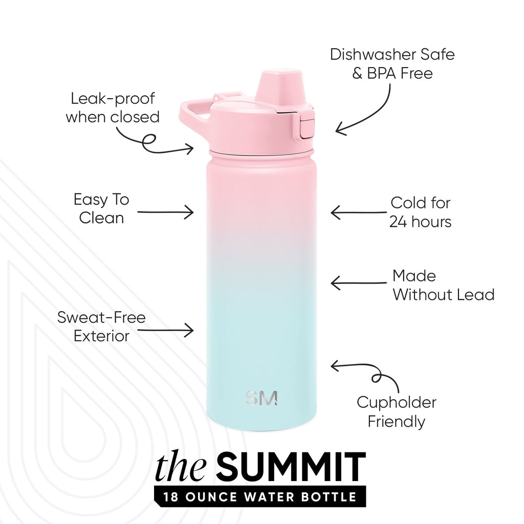 Simple Modern 18 fl oz Insulated Stainless Steel Summit Water Bottle with Covered Silicone Straw Lid | Sweet Taffy - 5MNL