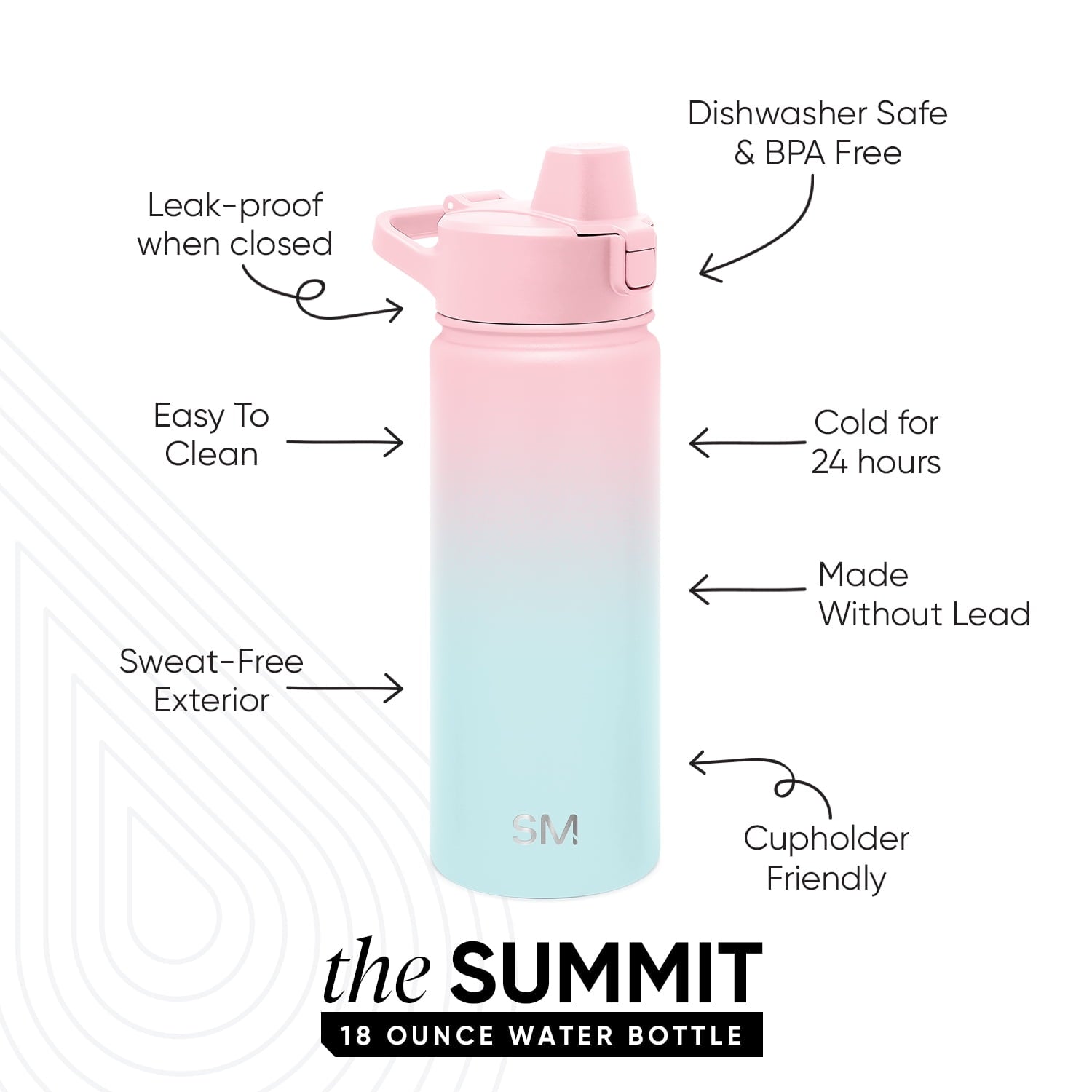 Simple Modern 18 fl oz Insulated Stainless Steel Summit Water Bottle with Covered Silicone Straw Lid | Sweet Taffy - 5MNL