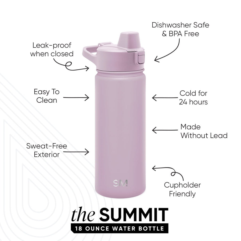 Simple Modern 18 fl oz Insulated Stainless Steel Summit Water Bottle with Covered Silicone Straw Lid | Sweet Taffy - 5MNL