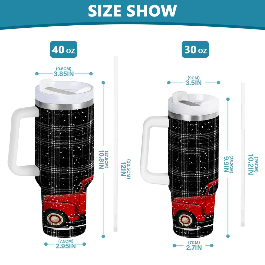 40 oz Insulated Stainless Steel Tumbler Double Wall Stainless Steel Tumbler with 2-Way Drinking Red Truck with Christmas Tree - XLKJ
