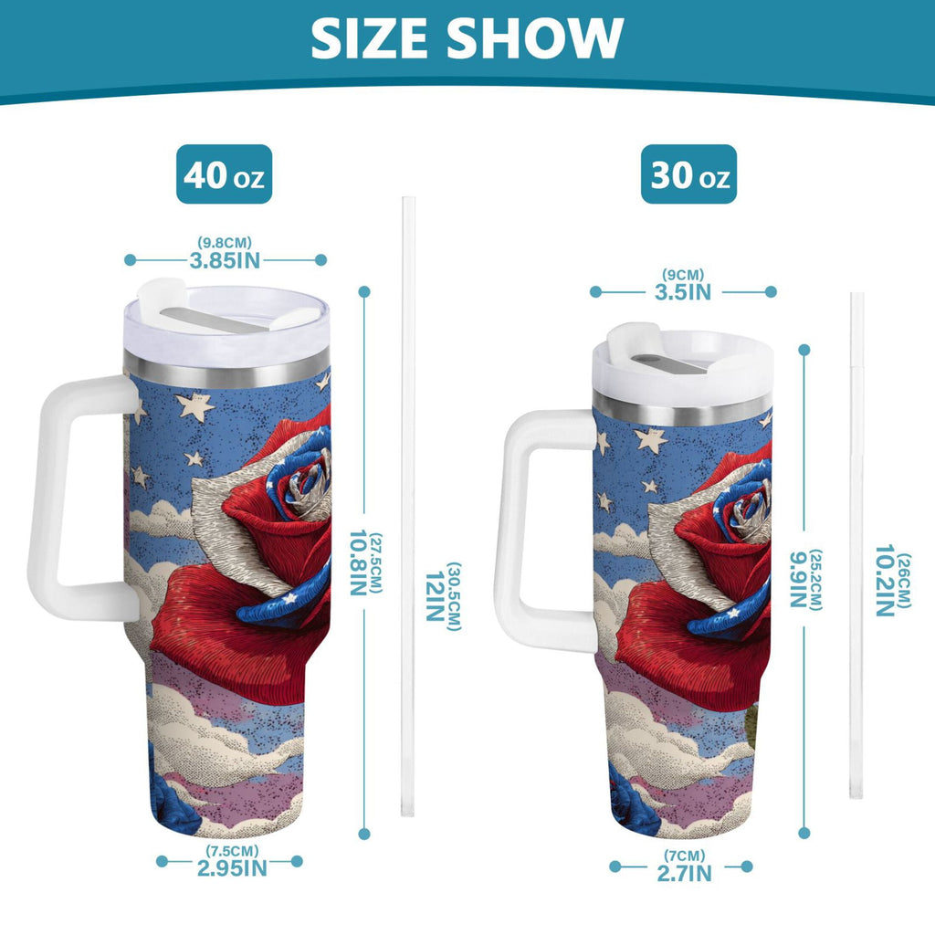 40 oz Insulated Stainless Steel Tumbler Double Wall Stainless Steel Tumbler with 2-Way Drinking Roses and Clouds - 95NT