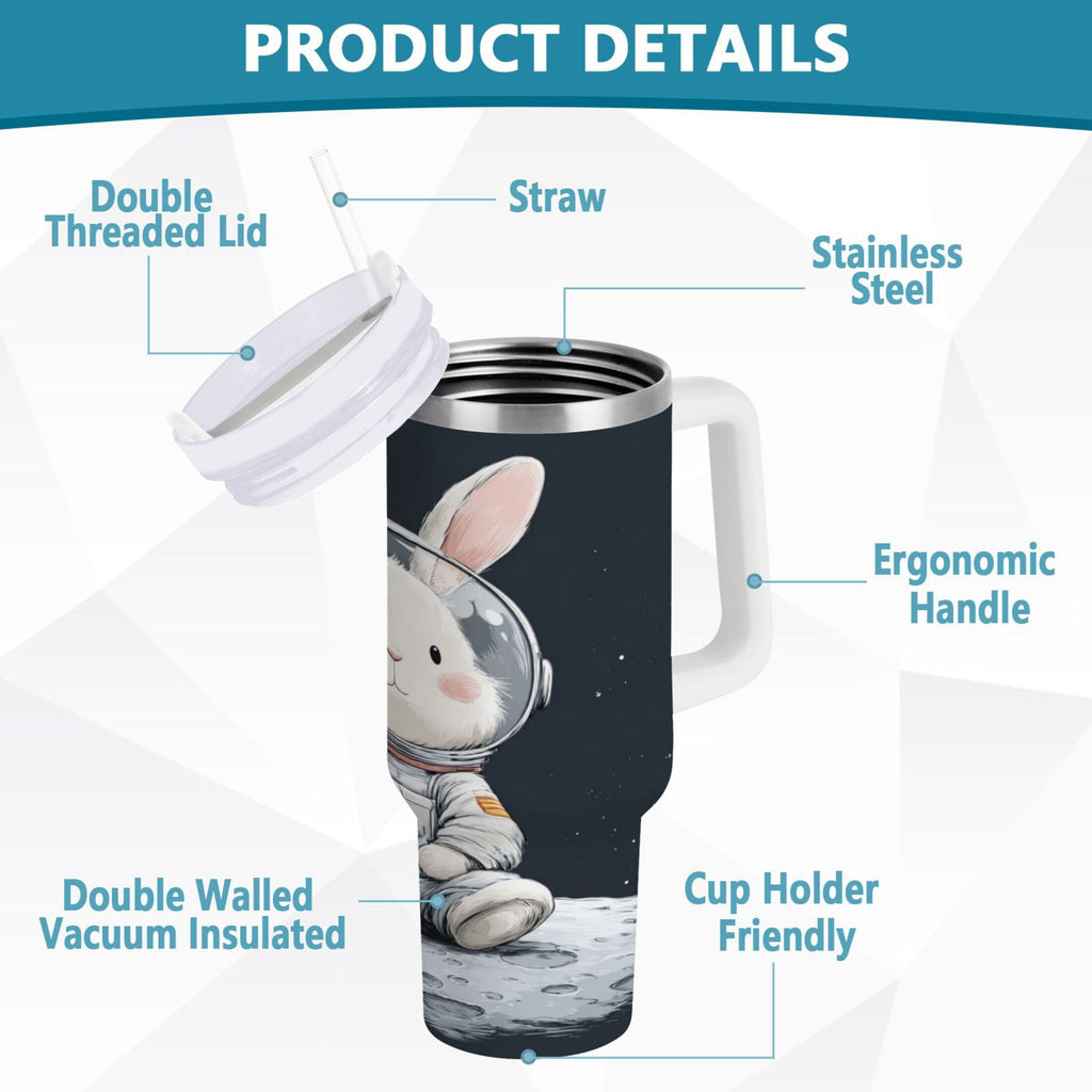 40 oz Insulated Stainless Steel Tumbler Double Wall Stainless Steel Tumbler with 2-Way Drinking Rabbit in A Space - N3QF