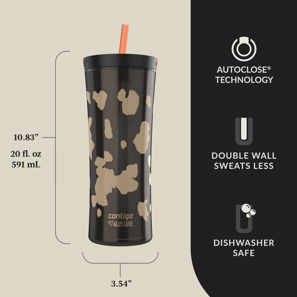 Contigo 20oz Shake &amp; Go Tumbler, Plastic with Straw, Licorice Cowhide Couture - 675A
