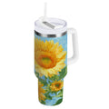 40 oz Insulated Stainless Steel Tumbler Double Wall Stainless Steel Tumbler with 2-Way Drinking Sunflower Oil Painting - HCFZ