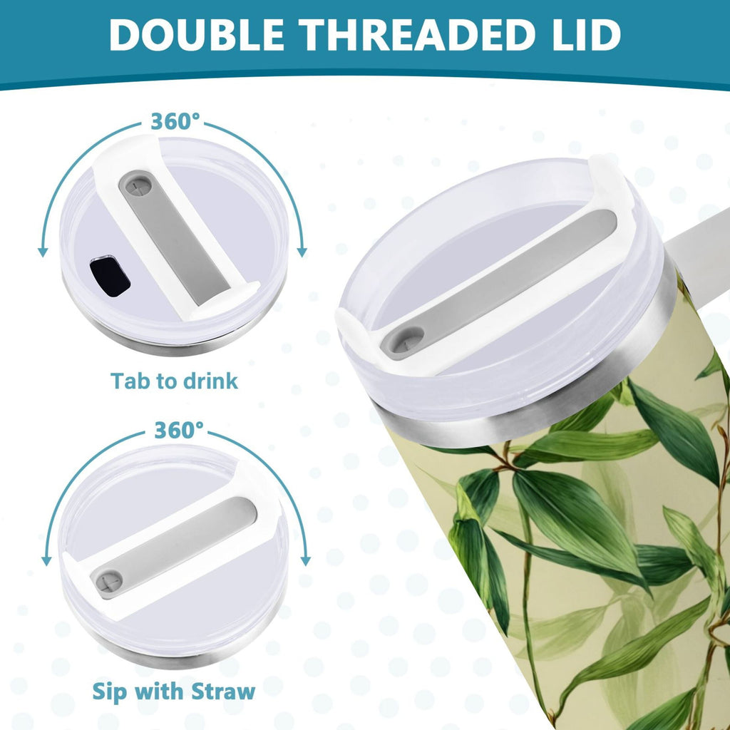 30 oz Insulated Stainless Steel Tumbler Double Wall Stainless Steel Tumbler with 2-Way Drinking Bamboo Pattern - G2ZM
