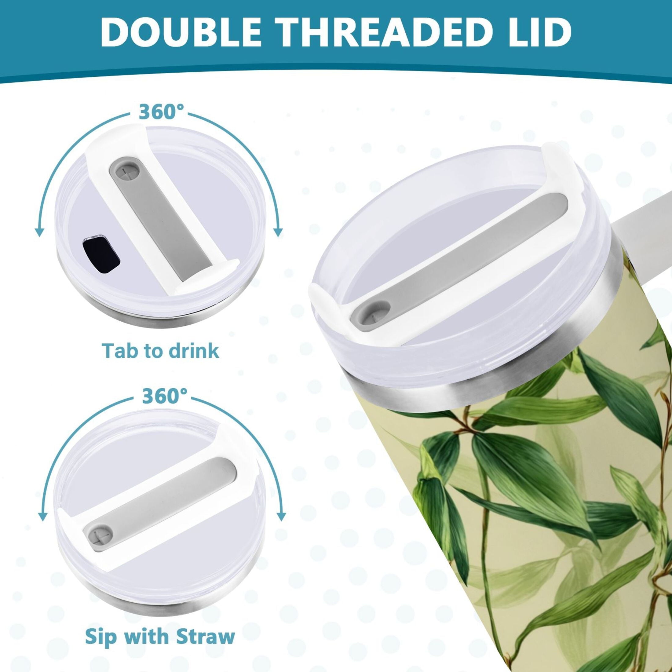 30 oz Insulated Stainless Steel Tumbler Double Wall Stainless Steel Tumbler with 2-Way Drinking Bamboo Pattern - G2ZM