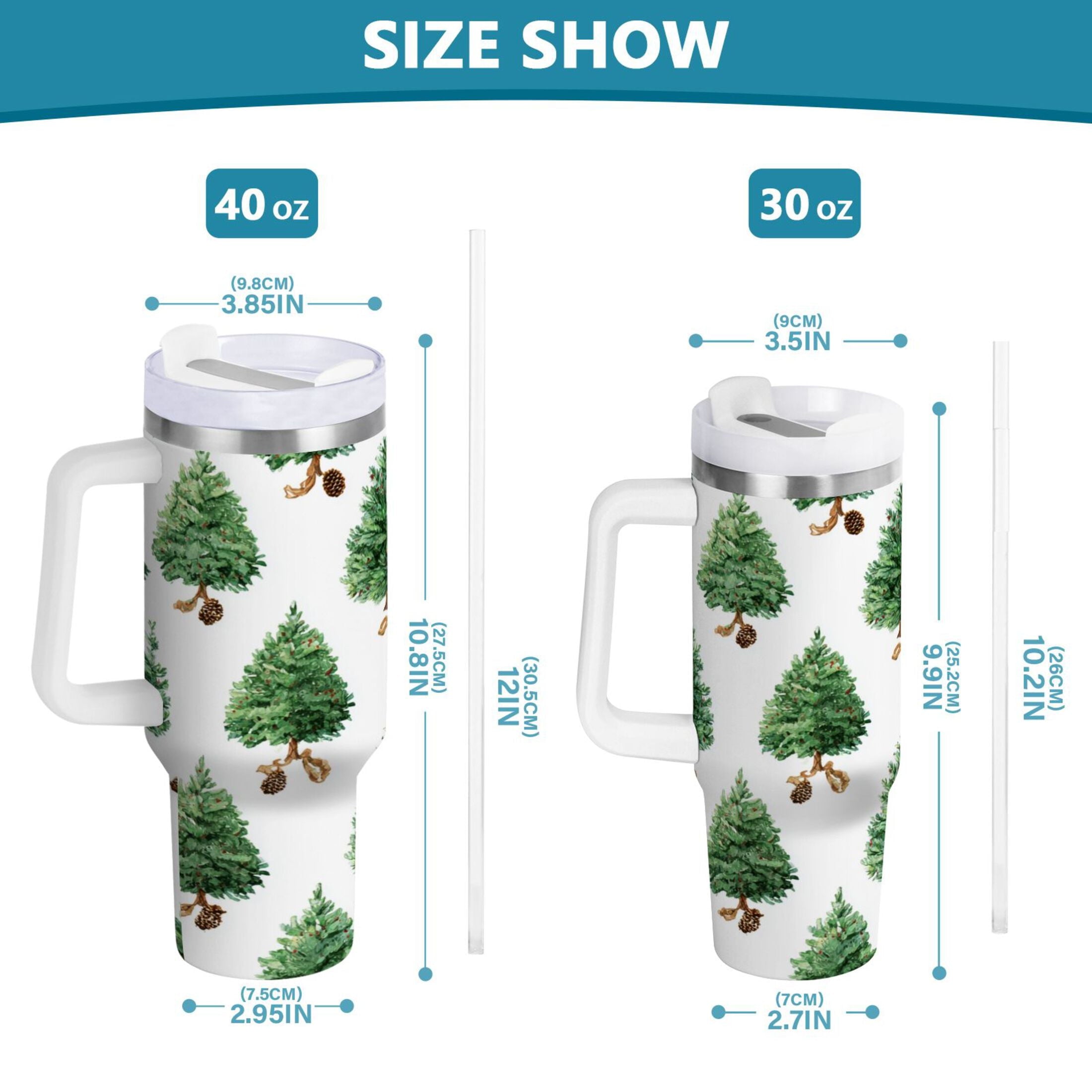 30 oz Insulated Stainless Steel Tumbler Double Wall Stainless Steel Tumbler with 2-Way Drinking Watercolor Green Christmas Tree - C538