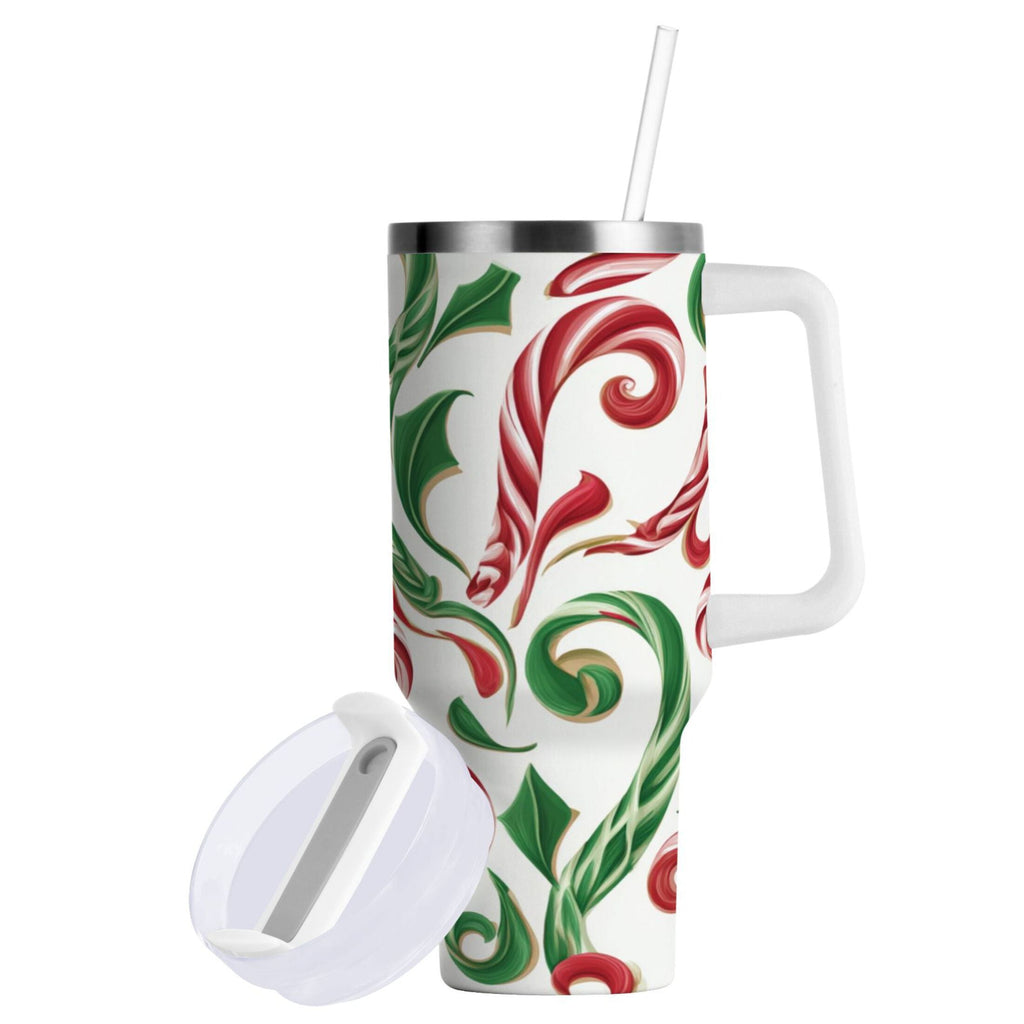 40 oz Insulated Stainless Steel Tumbler Double Wall Stainless Steel Tumbler with 2-Way Drinking Red and Green Candy-cane - 82AT