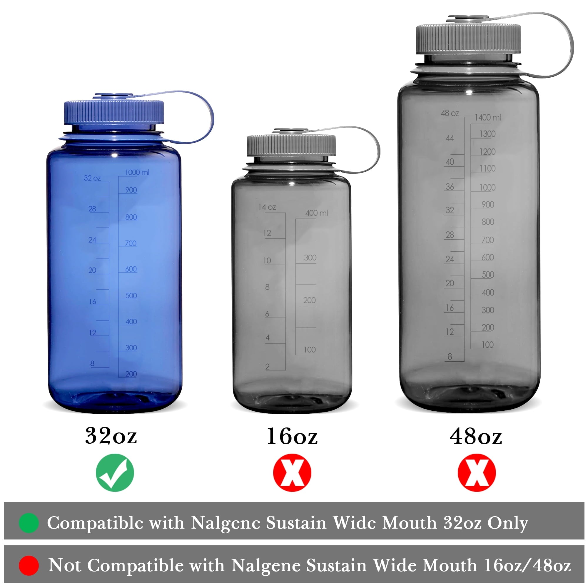 Linkidea 4 Pack Water Bottle Silicone Splashguard Compatible with Nalgene Sustain Wide Mouth 32oz, Anti-Spill Splash Guard for Wide-Necked Bottles with 53mm Opening, Waterbottle Easy Sipper - JF3C