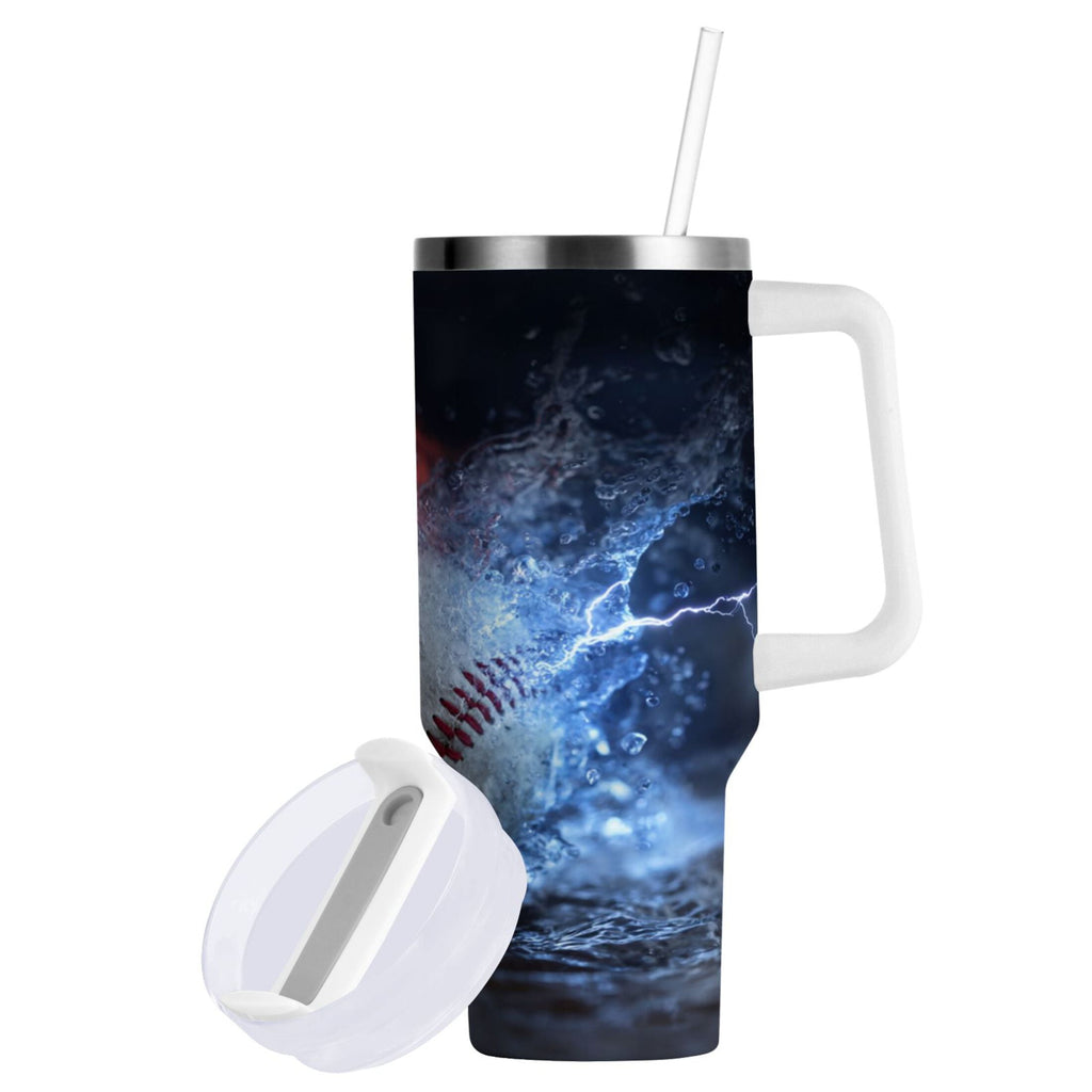 40 oz Insulated Stainless Steel Tumbler Double Wall Stainless Steel Tumbler with 2-Way Drinking Baseball with Water and Fire - SRGT