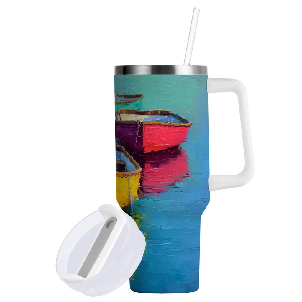 30 oz Insulated Stainless Steel Tumbler Double Wall Stainless Steel Tumbler with 2-Way Drinking Colorful Row Boats - C2FH