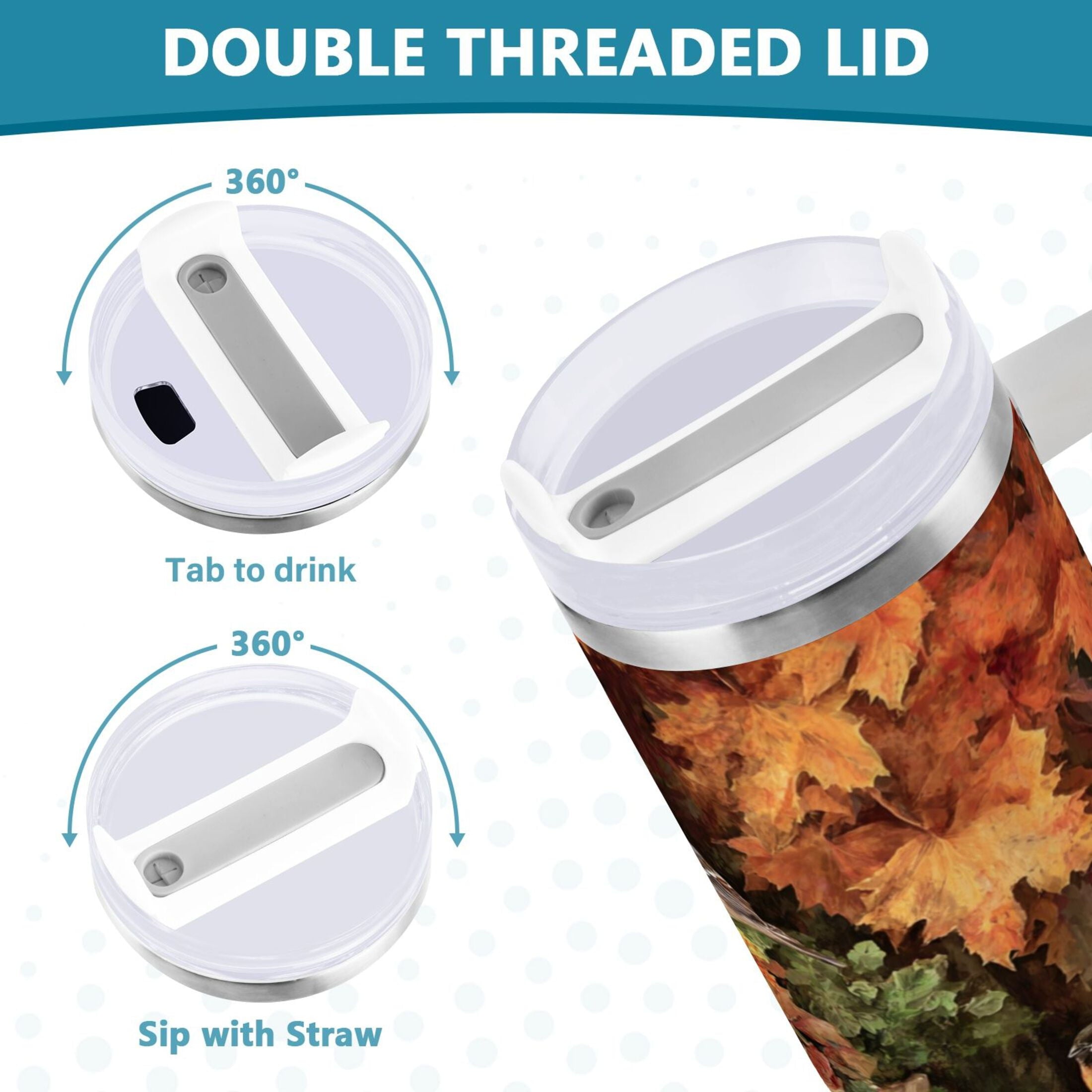 30 oz Insulated Stainless Steel Tumbler Double Wall Stainless Steel Tumbler with 2-Way Drinking Beautiful Fall Scene - J5KD