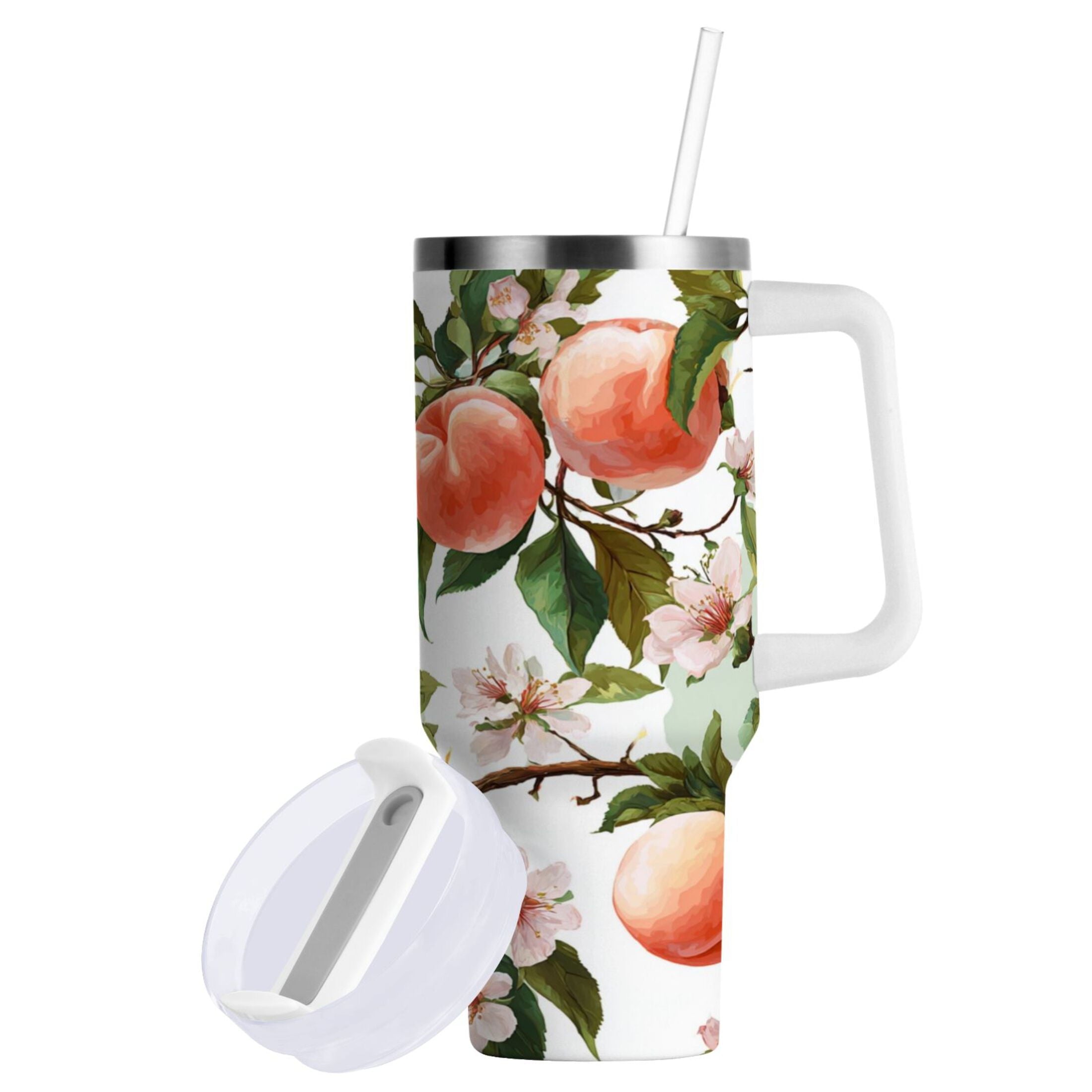 30 oz Insulated Stainless Steel Tumbler Double Wall Stainless Steel Tumbler with 2-Way Drinking Peach Fruit Pattern - YDEP