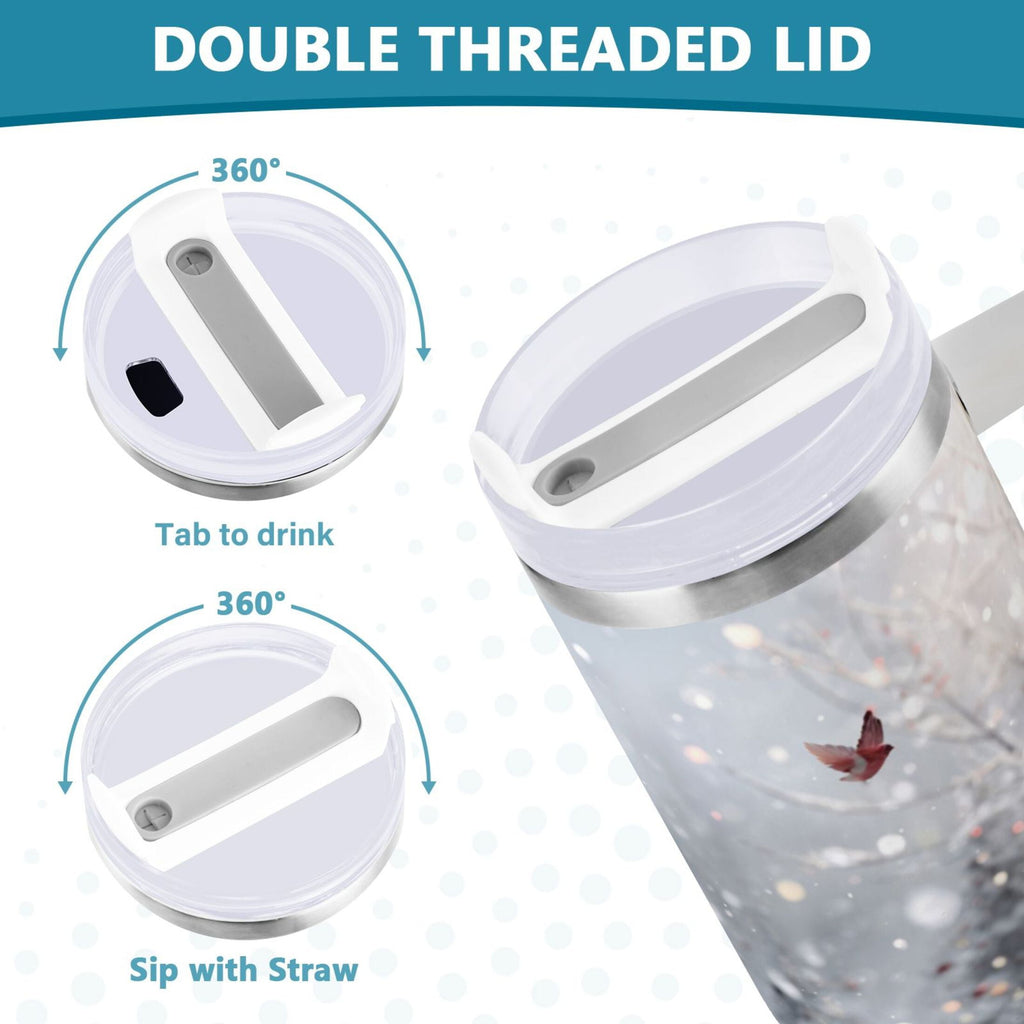 30 oz Insulated Stainless Steel Tumbler Double Wall Stainless Steel Tumbler with 2-Way Drinking Snowy Winter Landscape - LR26