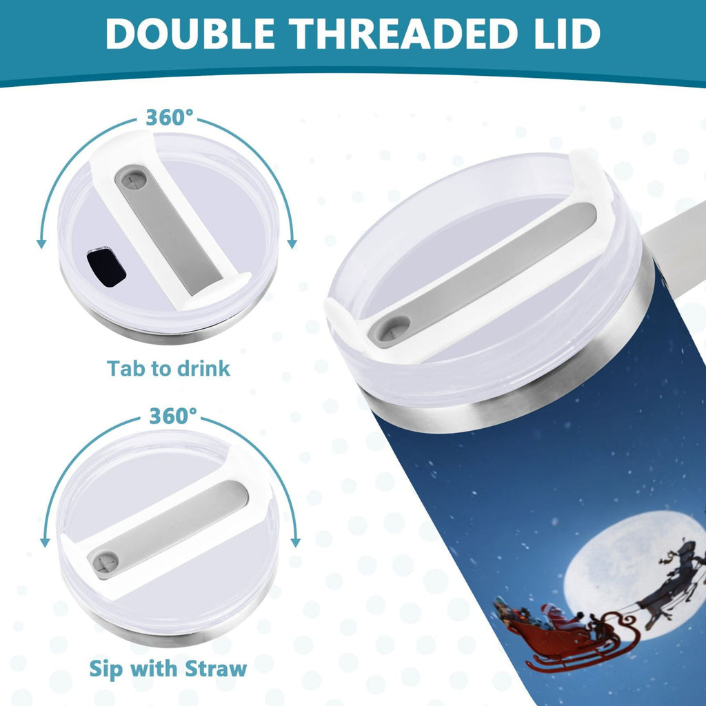 30 oz Insulated Stainless Steel Tumbler Double Wall Stainless Steel Tumbler with 2-Way Drinking Christmas Night Scene - HS7Q