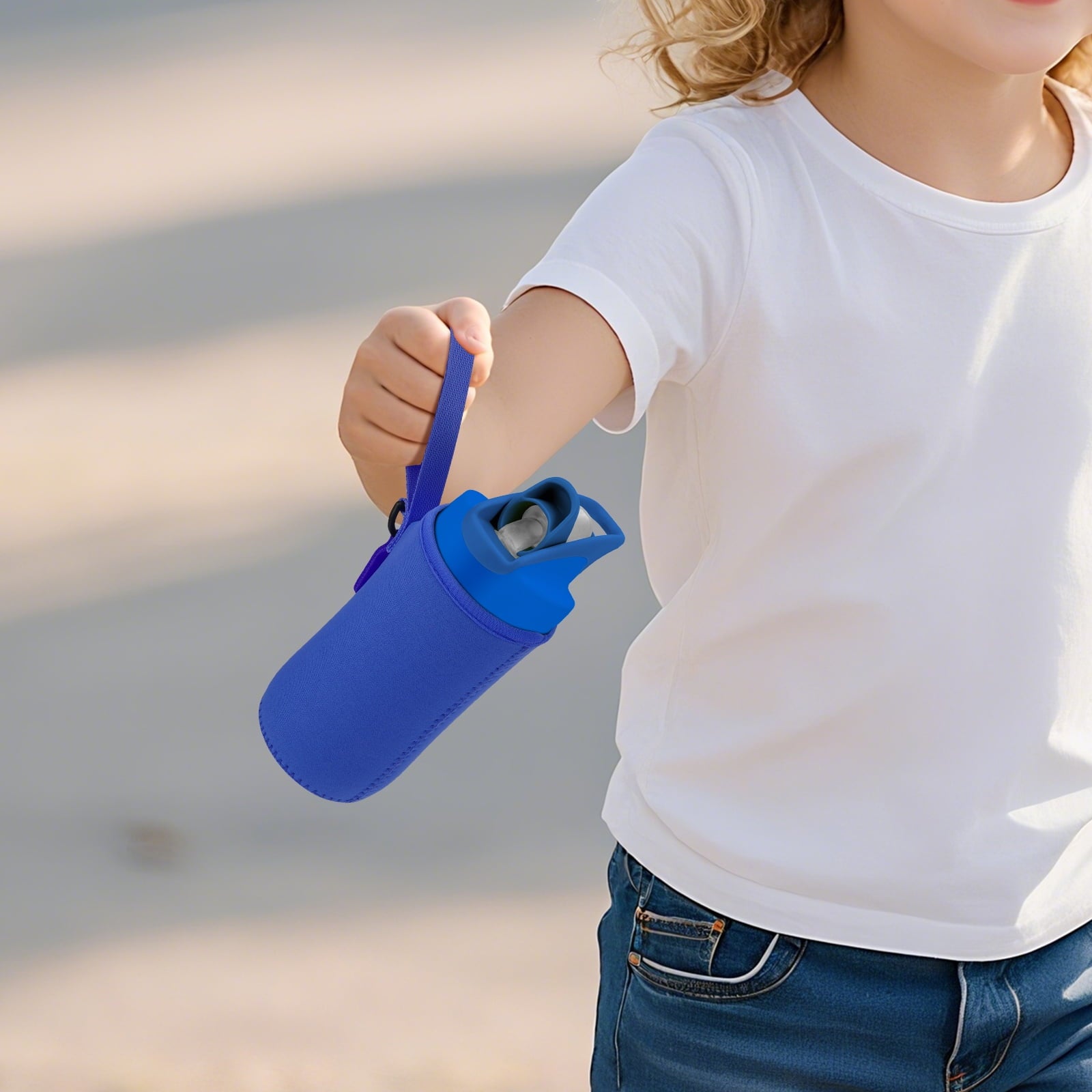 Linkidea Water Bottle Sleeve Compatible with CamelBak Eddy+ Tritan 14oz, Steel 12oz Kids Bottle, Waterbottle Holder Bag with Name Tag, Navy Blue - HF8X