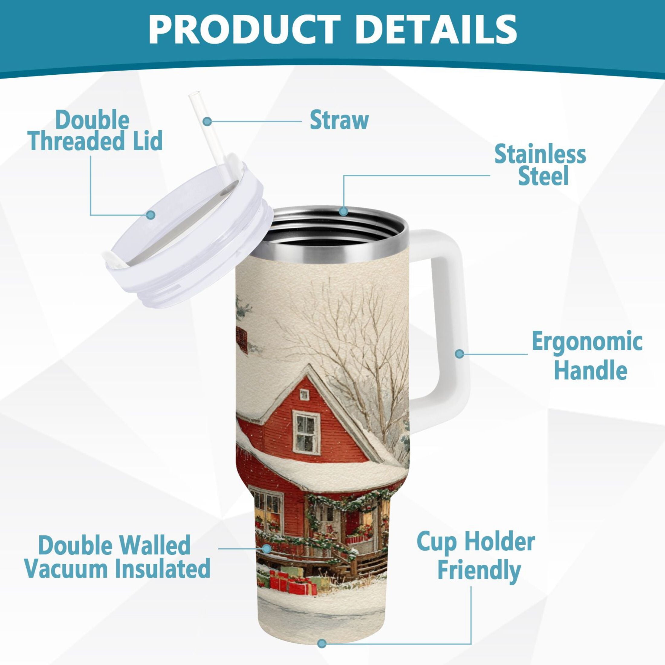 40 oz Insulated Stainless Steel Tumbler Double Wall Stainless Steel Tumbler with 2-Way Drinking House with Snow-covered Roof - 48Z3